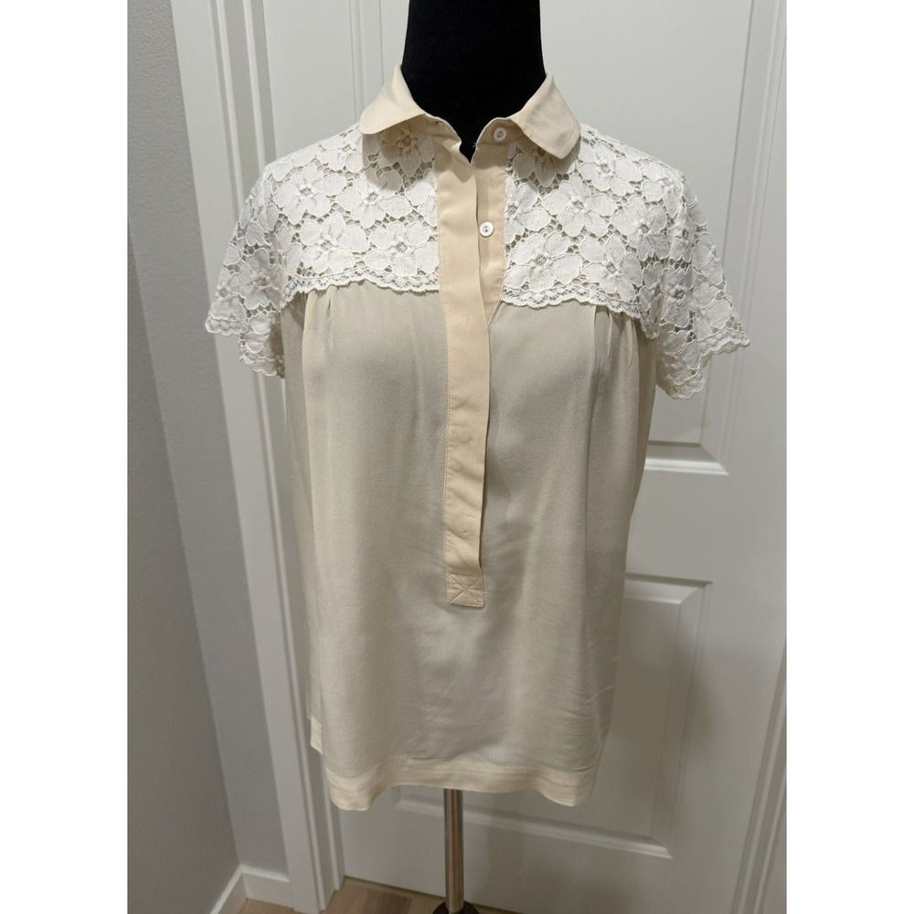 Max Mara Weekend Ivory Silk Blouse w/lace trim Dry Cleaned 6 Romantic Fairy
